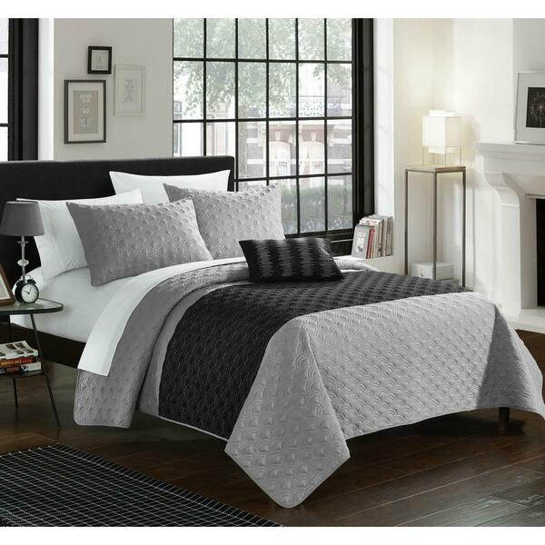 Chic Home 4 Piece Ellias Contemporary Two Tone Geometric Embroidered Quilted Bed Cover Set, Grey, 4PK QS1976-US